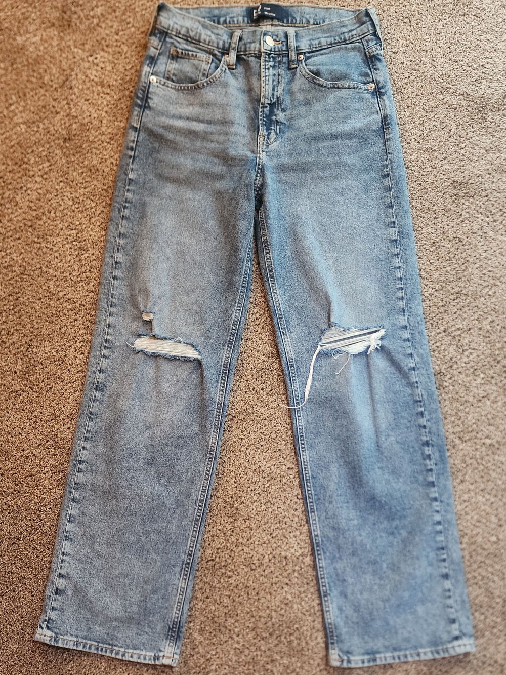 GAP Light Blue Distressed 90's Loose High Rise Straight-Leg Jeans
